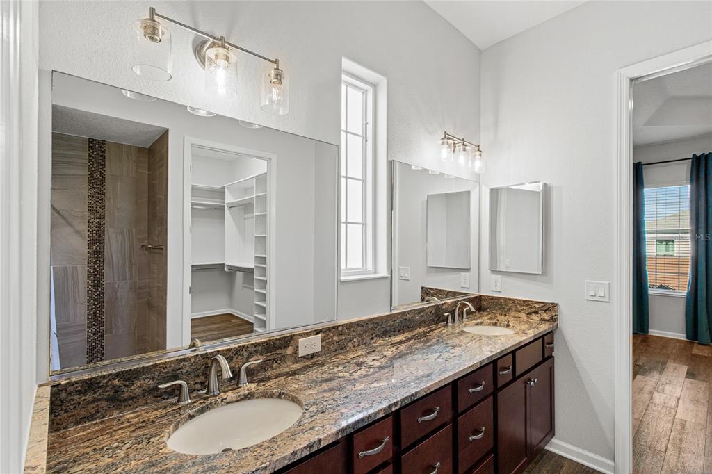 11202 Roz Way Oxford, FL 34484 - Photo 25 of 44 a bathroom with a granite countertop sink and a mirror