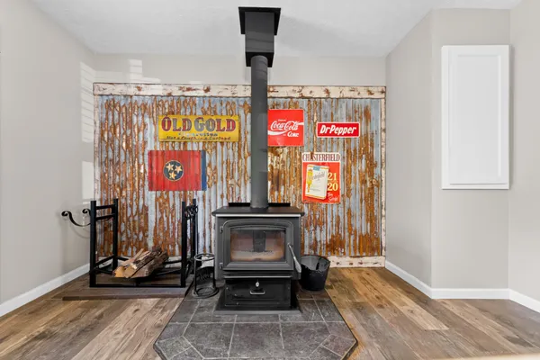 a view of an entryway with a fireplace