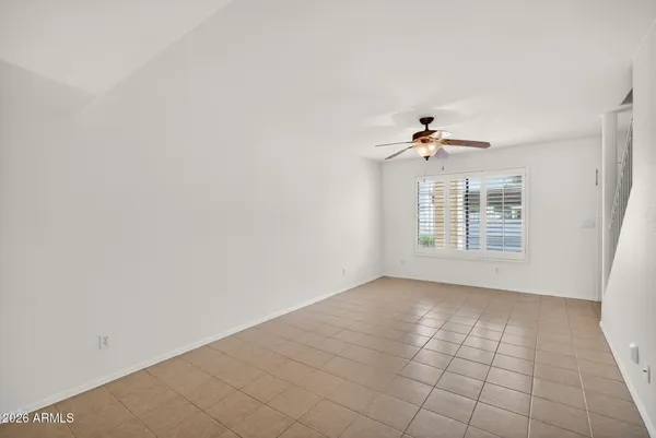 a view of a livingroom with a fan