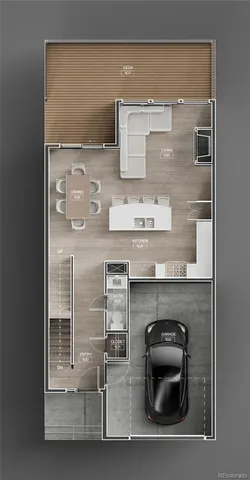 a kitchen with a refrigerator and a stove top oven