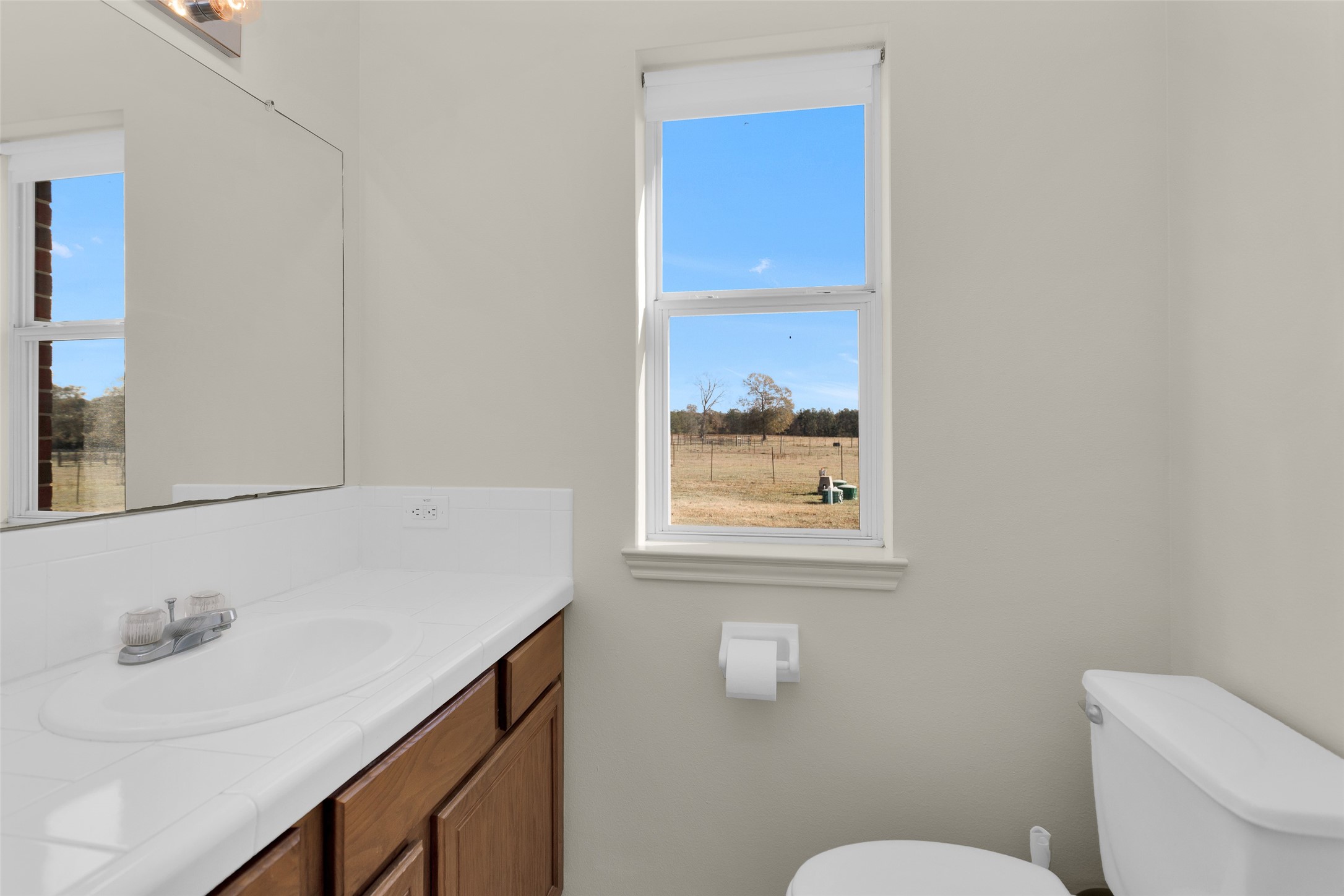 5201 Penny Road Cleveland, TX 77328 - Photo 14 of 27 a bathroom with a sink a toilet and a window
