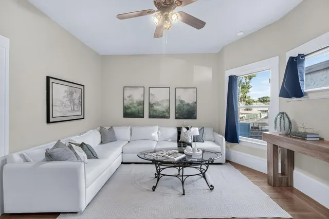 a view of wooden floor in an empty room
