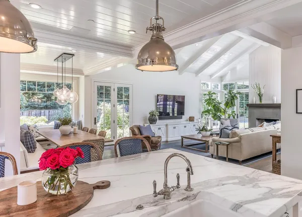 a living room with furniture or window and a chandelier