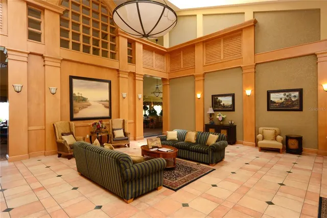 a view of a park with large trees