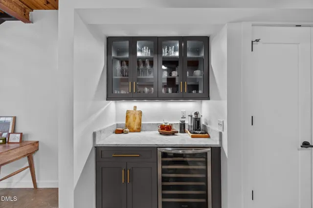 a view of cabinets and window