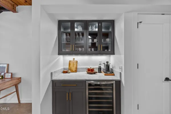 a view of cabinets and window