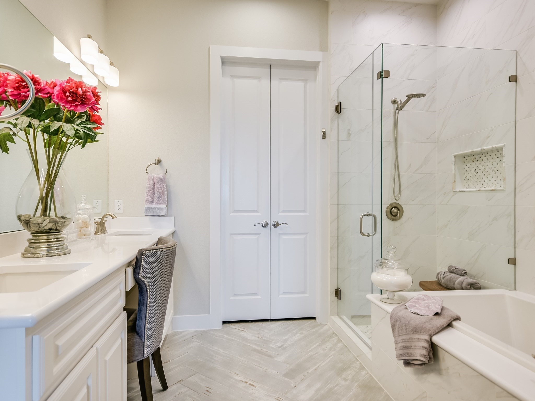404 Marina View Way Lakeway, TX 78734 - Photo 7 of 23 a bathroom with a granite countertop sink a shower and a mirror