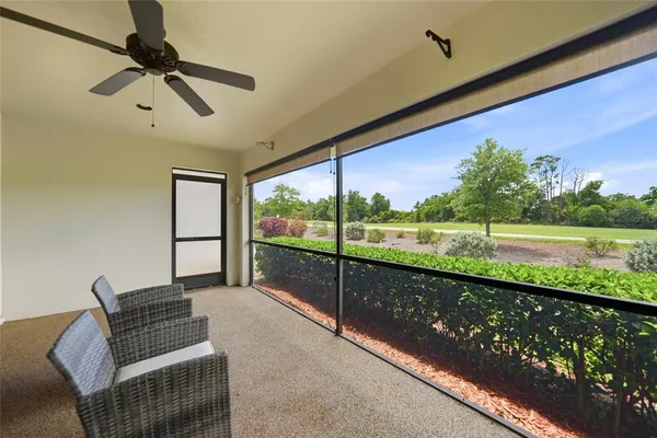 a view of balcony with furniture