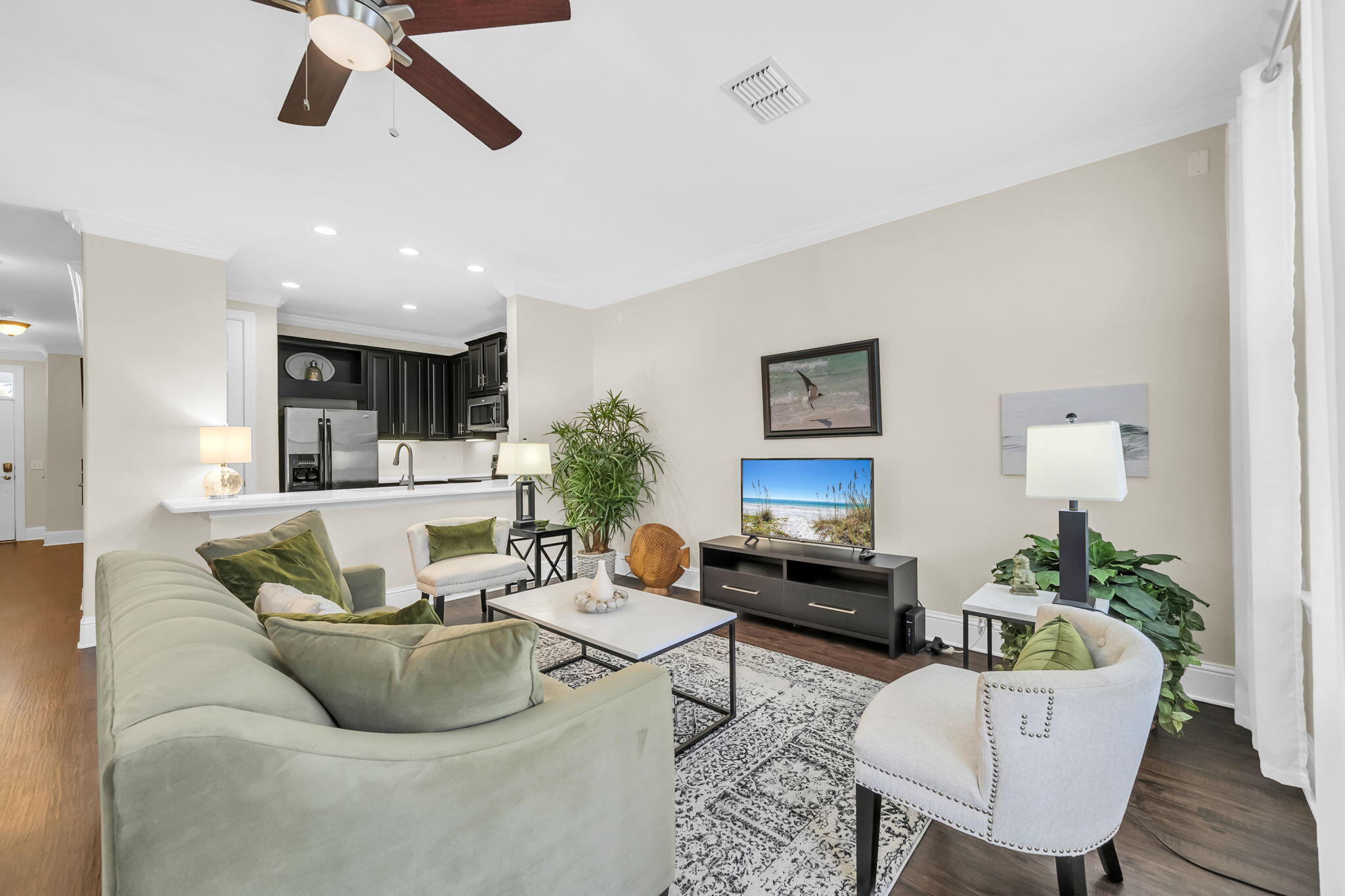 159 Golden Eagle Court, Unit 3C Santa Rosa Beach, FL 32459 - Photo 14 of 34 a living room with furniture and kitchen view