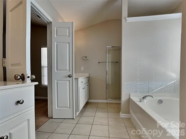 a bathroom with a bathtub sink and mirror
