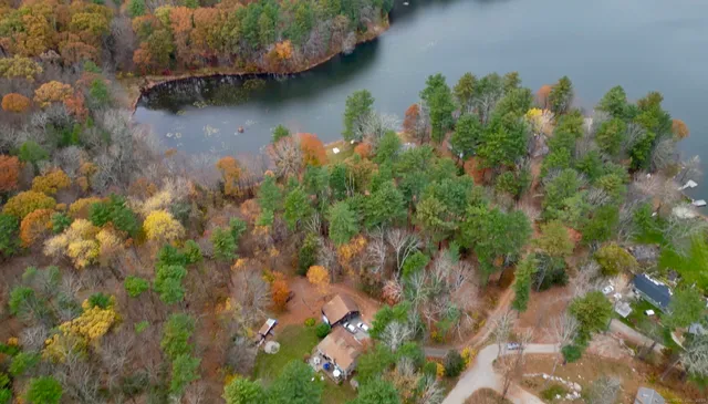a view of a lake with outdoor space