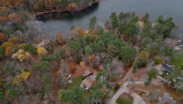 a view of a lake with houses