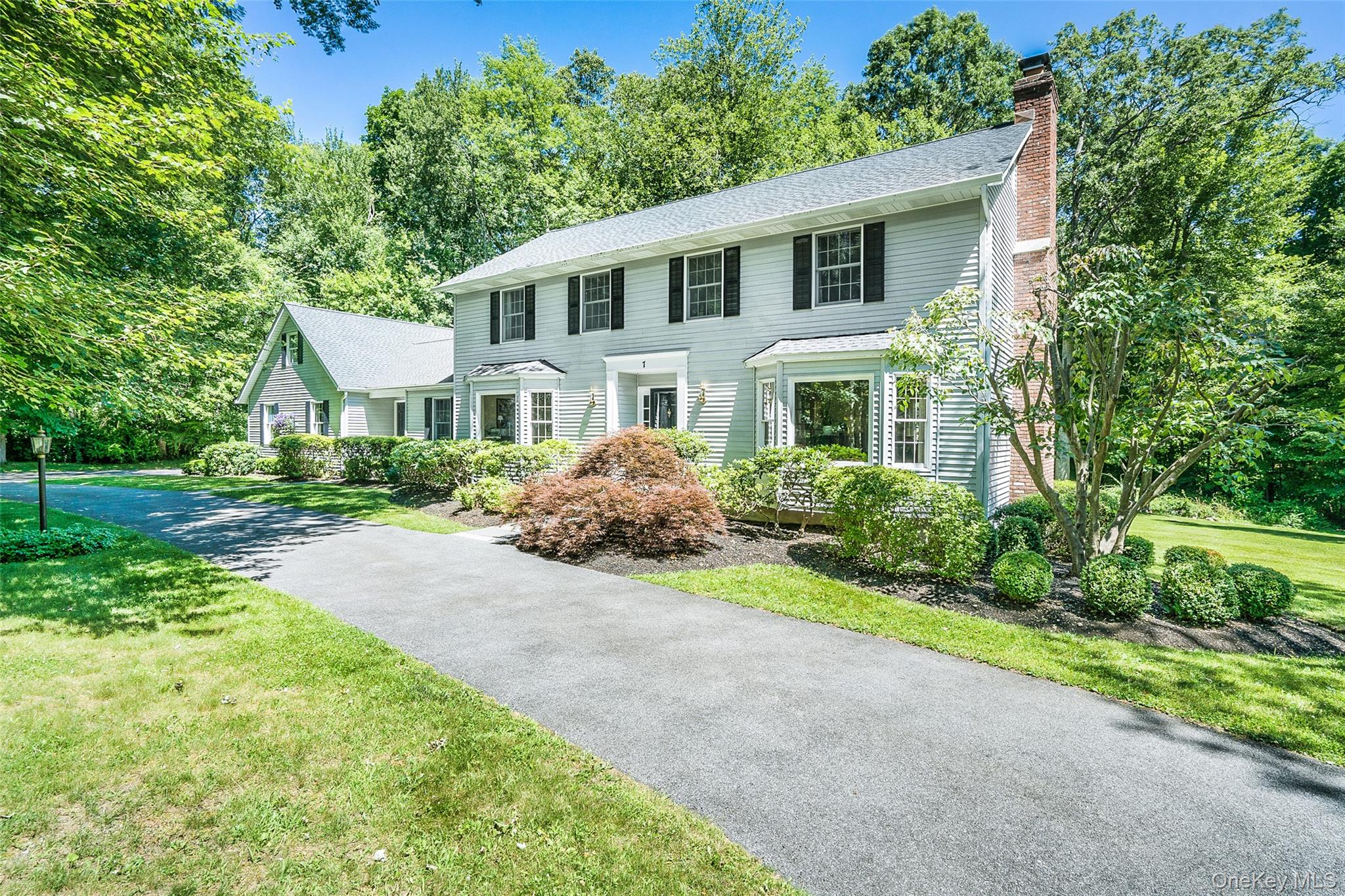 a front view of a house with a yard and trees