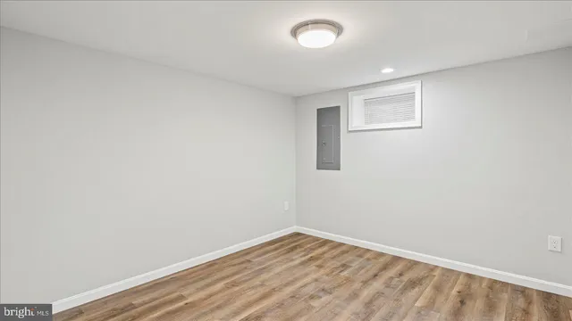 an empty room with a workbench