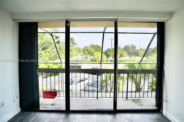 a view of a large window with an outdoor view