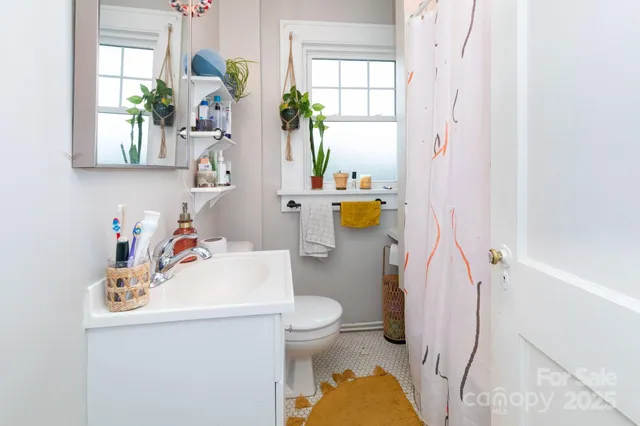 a bathroom with a sink mirror vanity and toilet