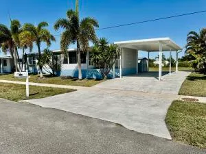 a view of a house with palm trees