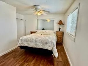 a view of a pathway both side of grassy field with ocean