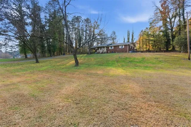 a view of a field with trees