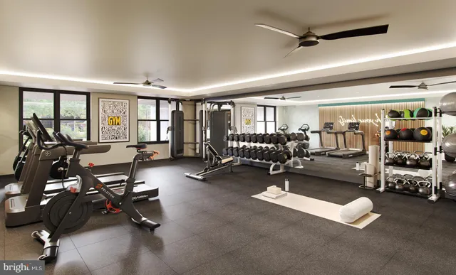 a view of a room with gym equipment