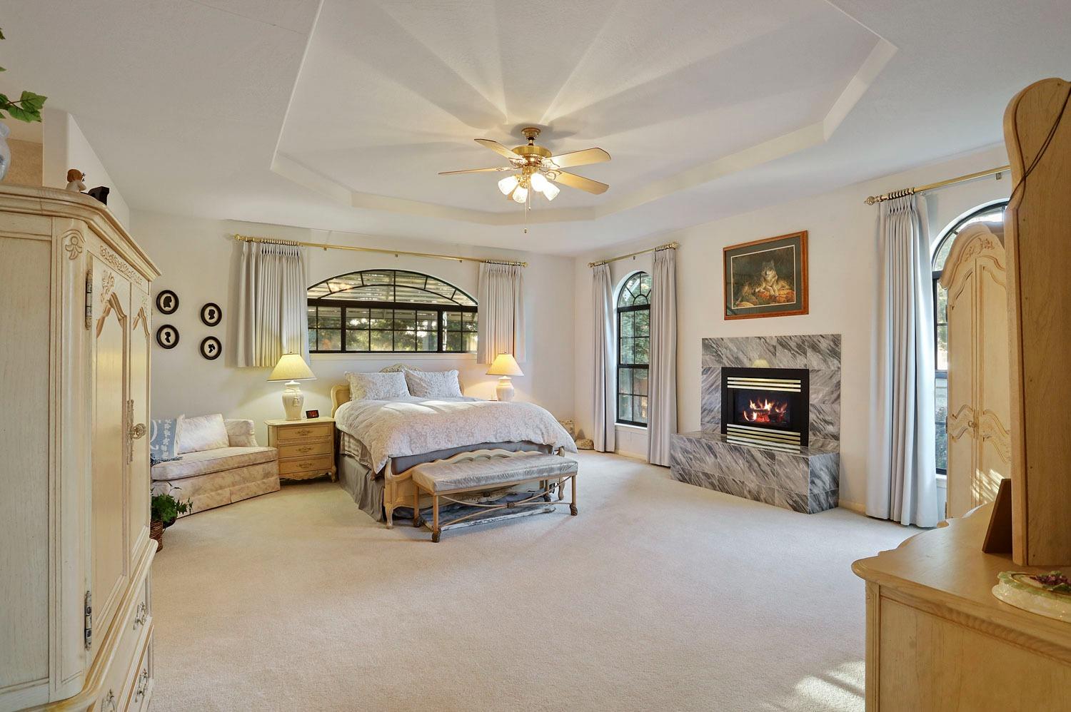 11791 Alpine Road Lodi, CA 95240 - Photo 43 of 74 a spacious bedroom with a bed and a fireplace