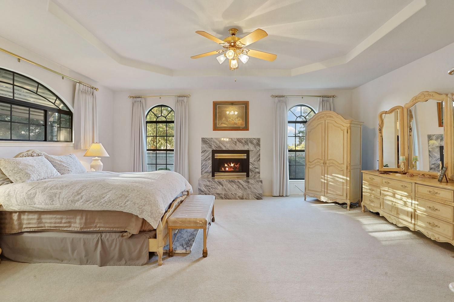 11791 Alpine Road Lodi, CA 95240 - Photo 45 of 74 a spacious bedroom with a bed and a fireplace