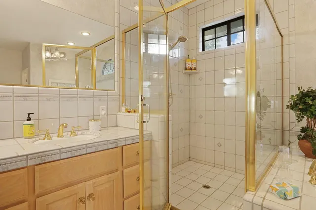 a view of a garden with a lake view