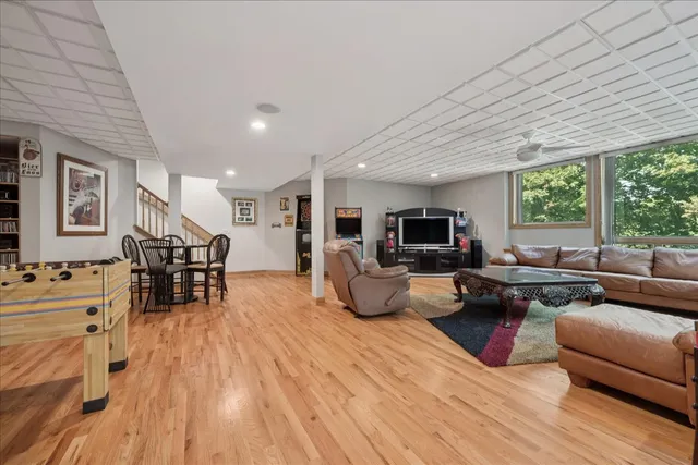 a view of parking garage with cars