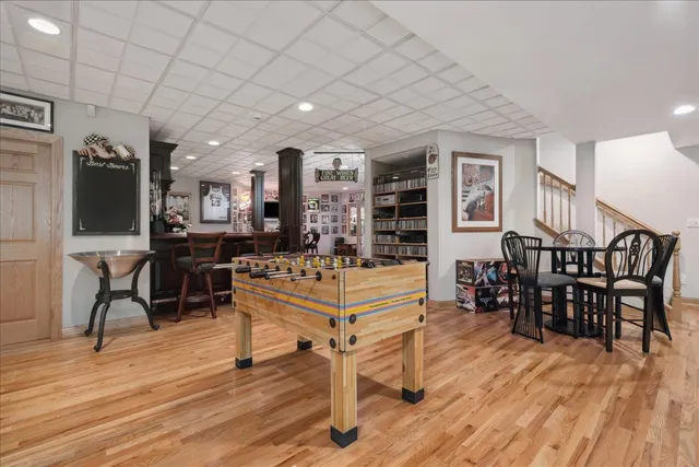 an aerial view of a house with outdoor space and street view