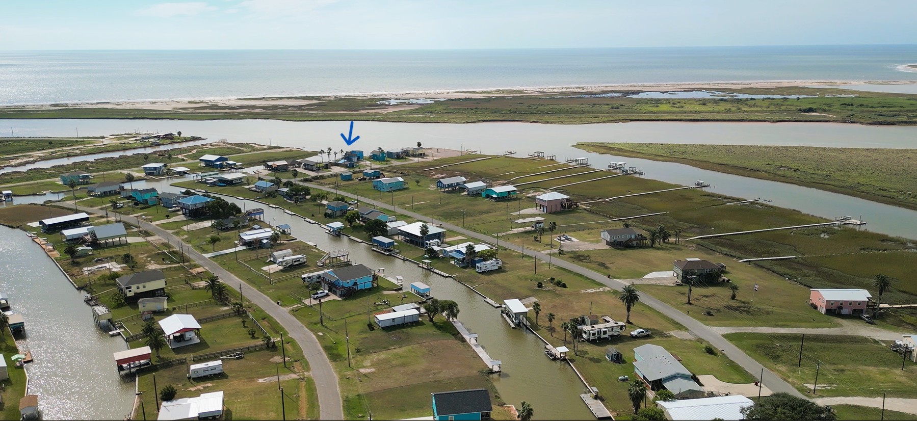 2023 County Road 201 Sargent, TX 77414 - Photo 10 of 45 Arrow in this picture marks how close canal exit is into the Intracoastal Waterway.
