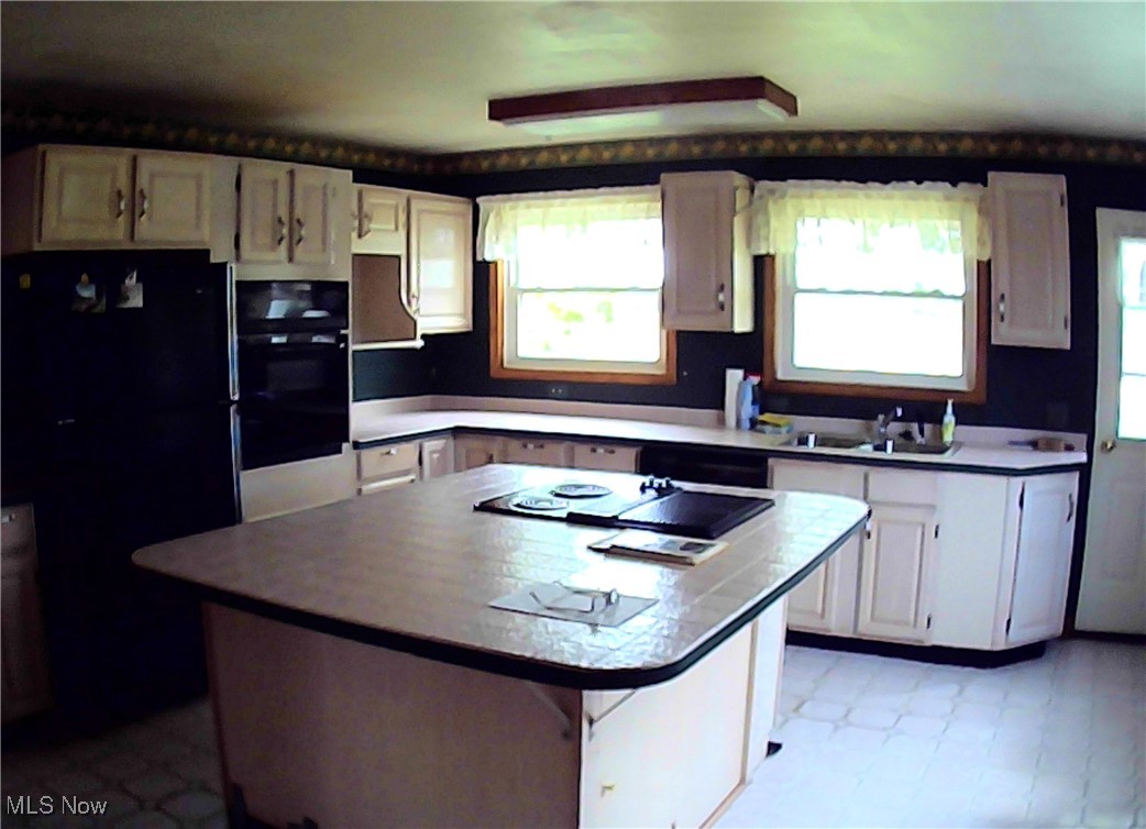 10102 Joppa Road Vermilion, OH 44089 - Photo 3 of 20 Kitchen with black appliances, a center island, sink, and white cabinets