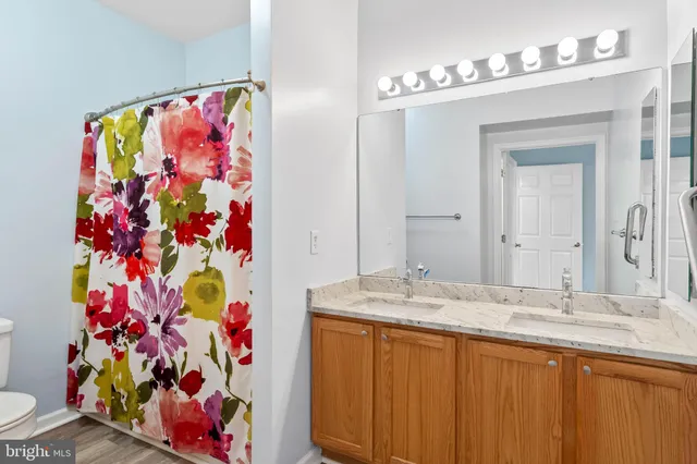 a bathroom with a sink mirror and vanity