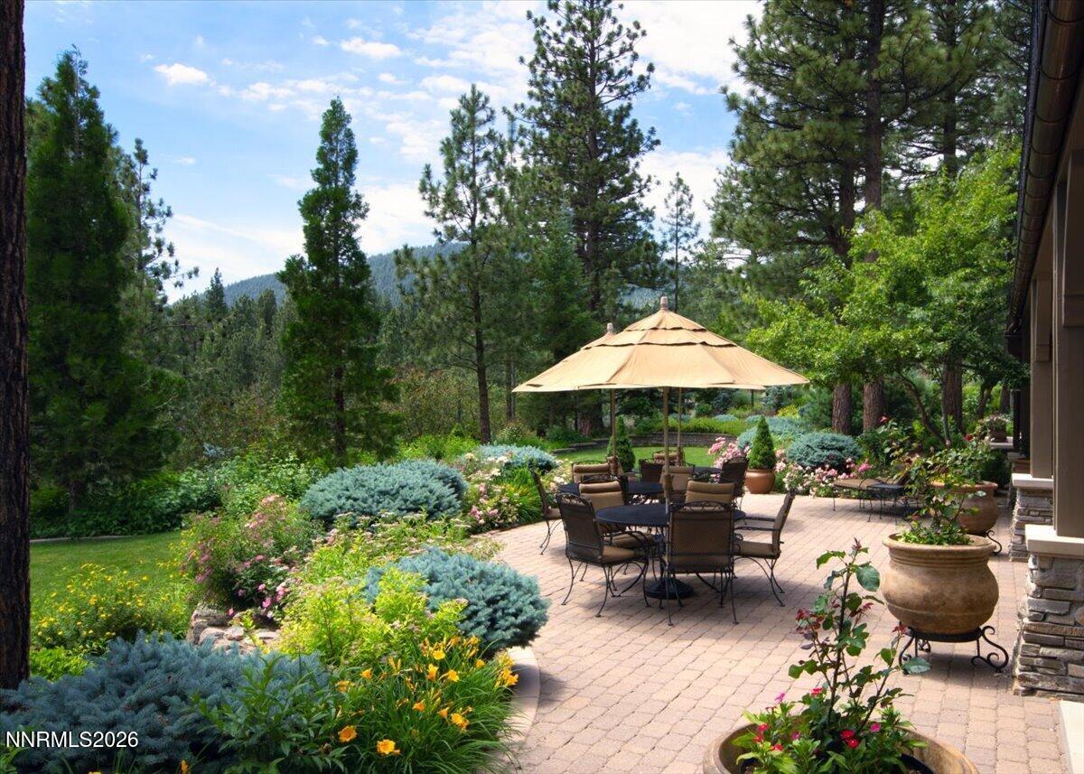 6025 Lake Geneva Drive Reno, NV 89511 - Photo 47 of 72 a view of a patio with chairs and table under an umbrella