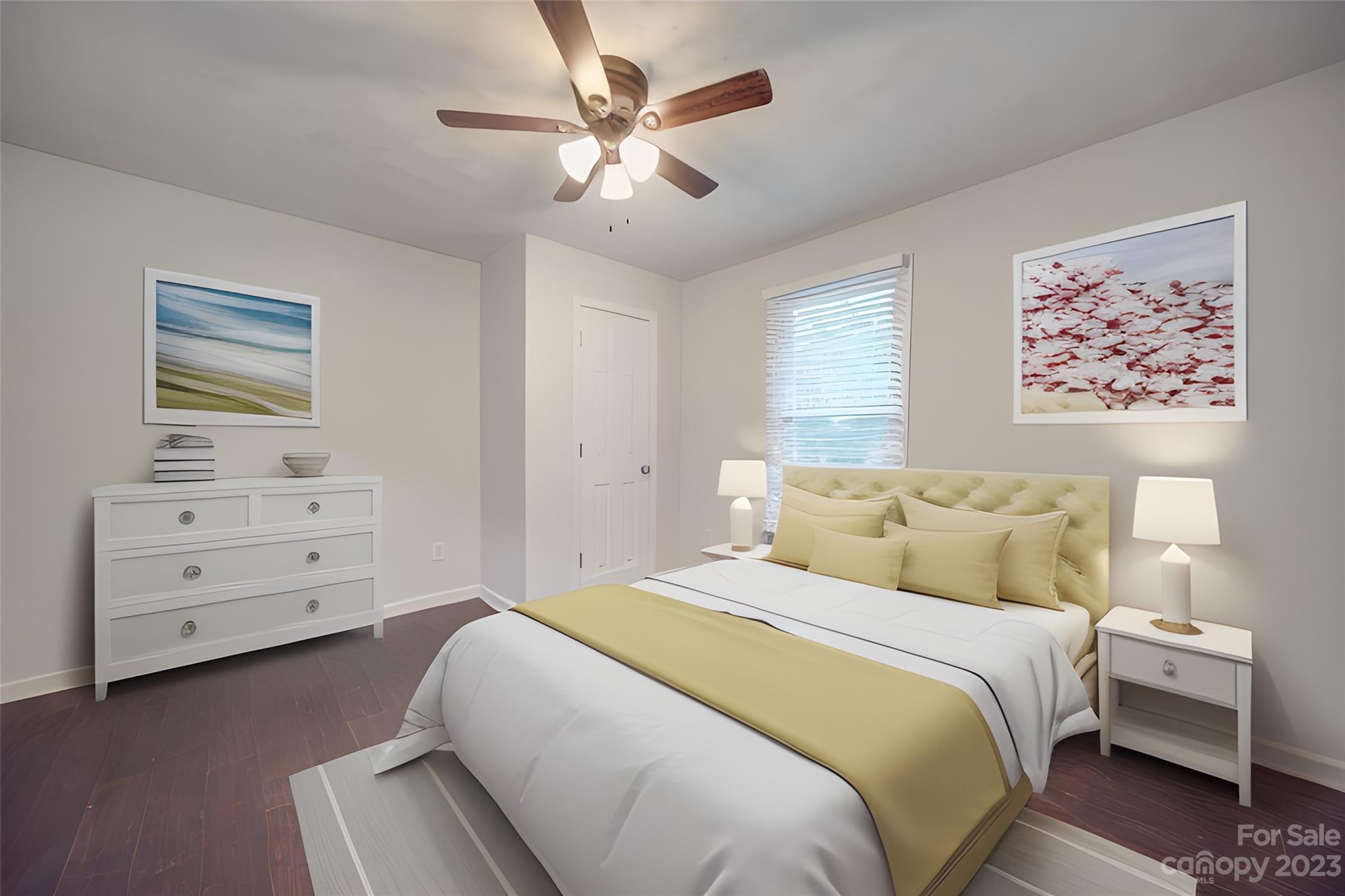 570 Crescent Road Rockwell, NC 28138 - Photo 9 of 28 a bedroom with a bed and a chandelier