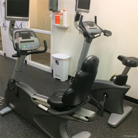 a view of a room with gym equipment