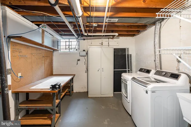 a view of storage and utility room with racks on the wall