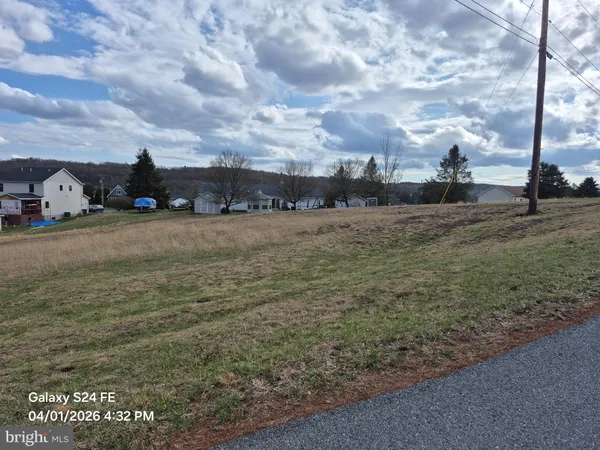 a view of dirt field with trees