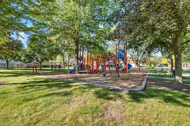 a view of park with large trees