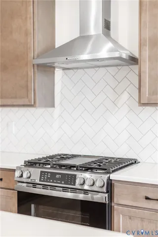a kitchen with kitchen island a stove a sink and a wooden floors