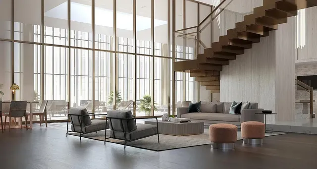 a view of living room and kitchen