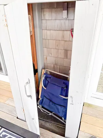 a view of a house with a white door