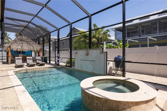 a house view with a swimming pool
