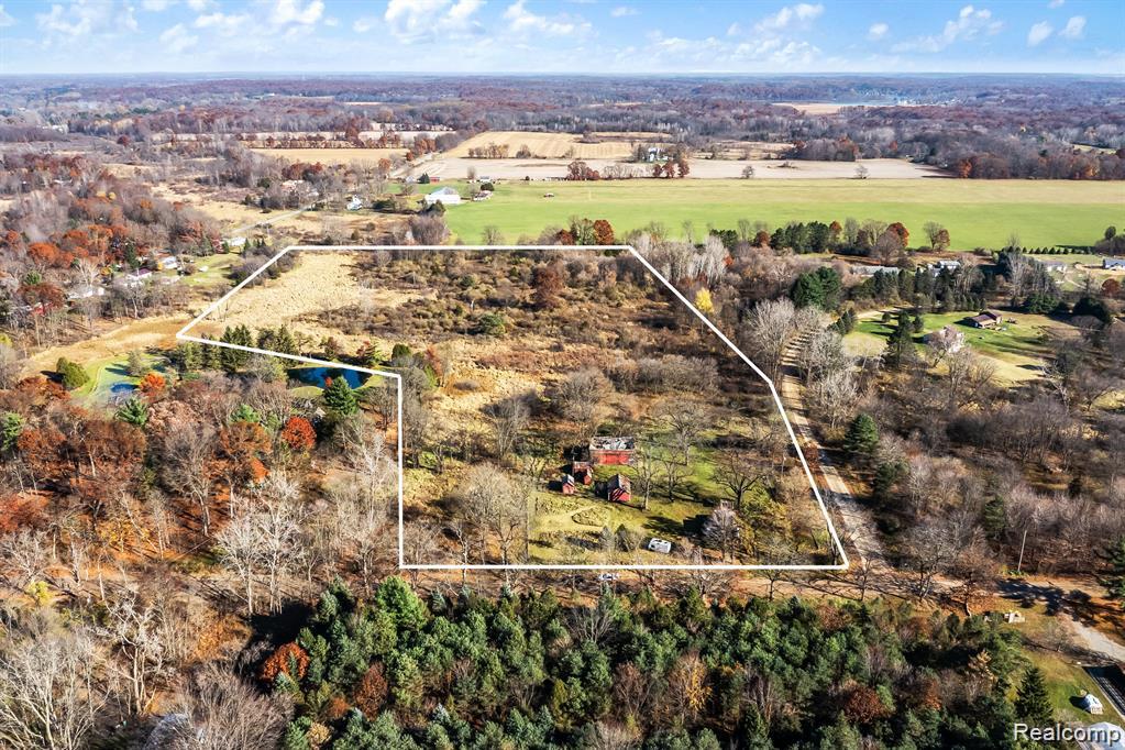 Overview of rural landscape featuring property parcel outlined