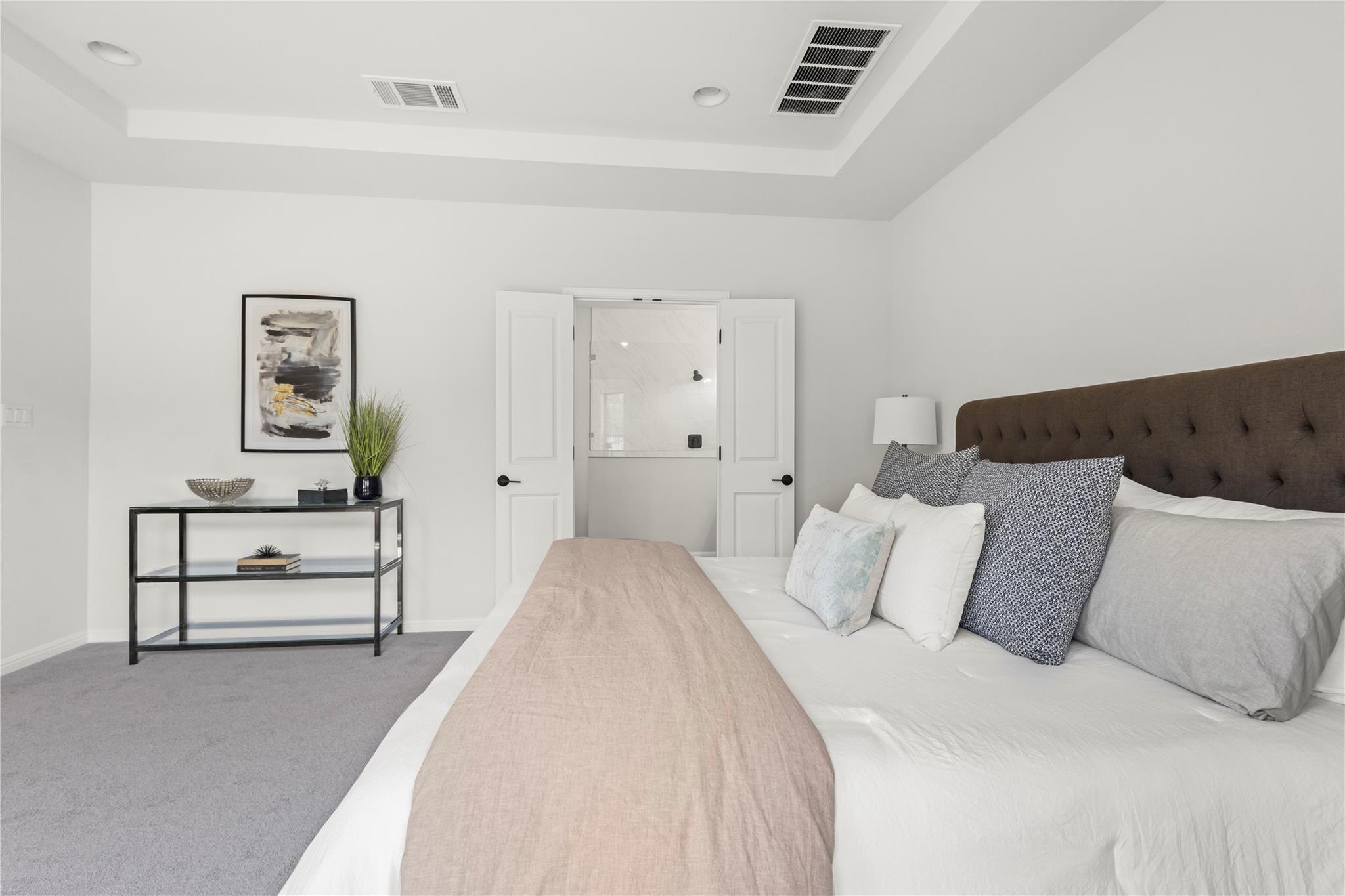 1128 Villa Rialto View Leander, TX 78641 - Photo 27 of 40 Bedroom with a raised ceiling and carpet floors