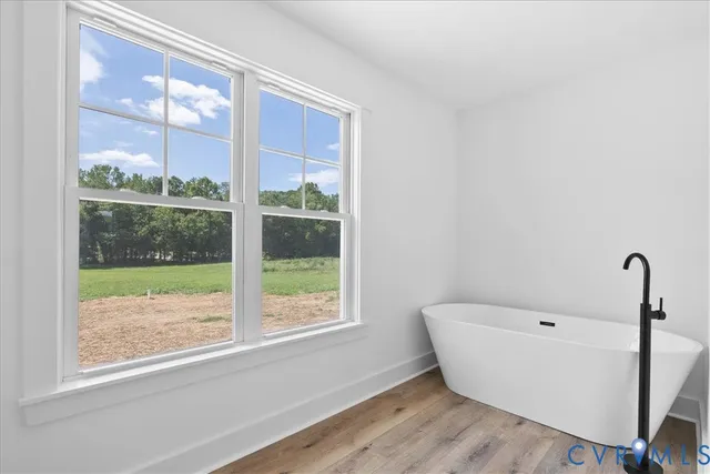 a view of a small space with a large window