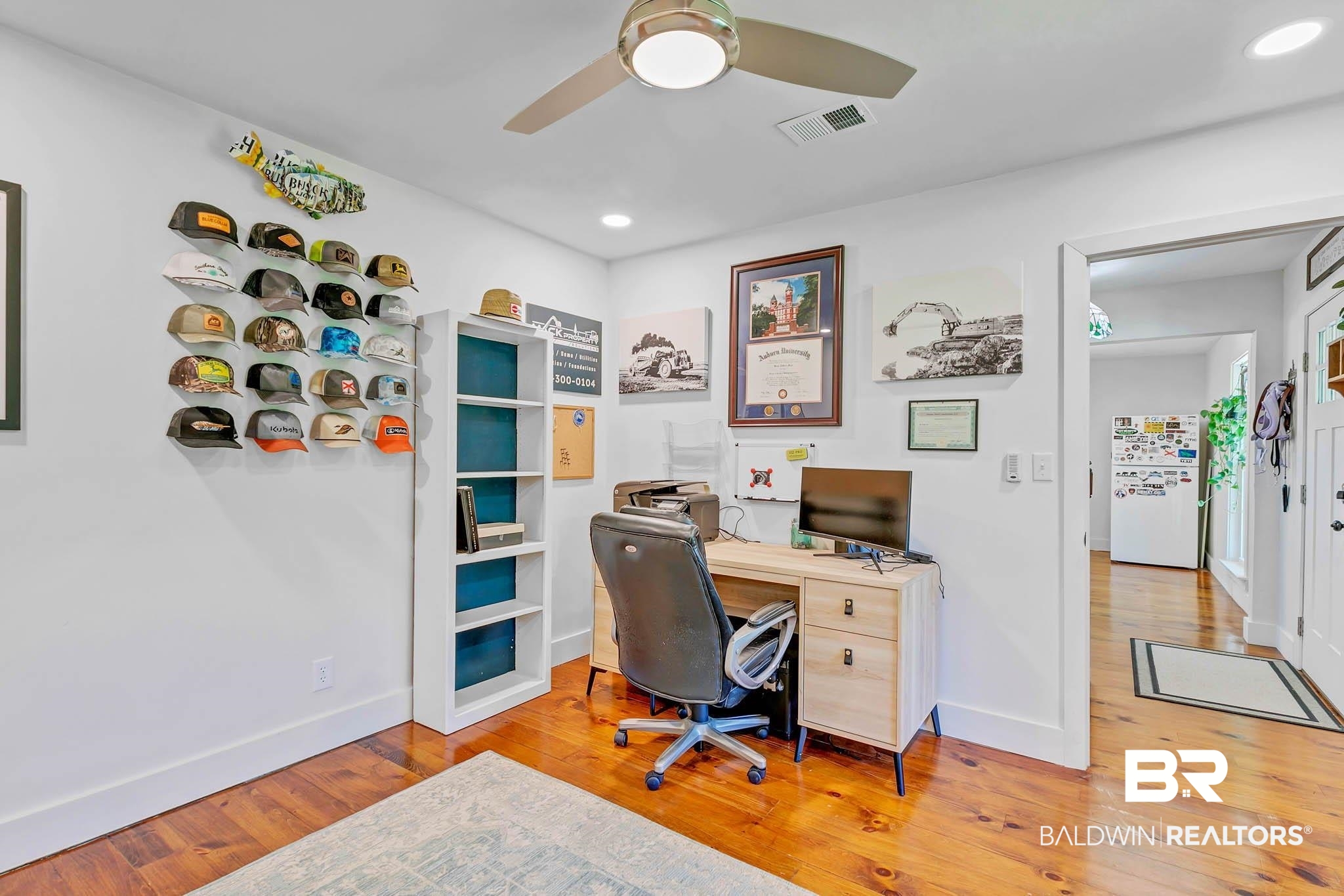 7564 Rabbit Run Road Fairhope, AL 36532 - Photo 32 of 88 Office space with ceiling fan, wood finished floors, baseboards, and recessed lighting