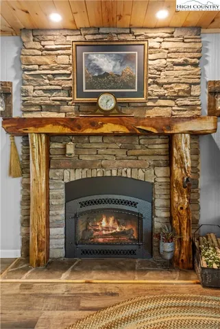 a fireplace with a clock on top of it