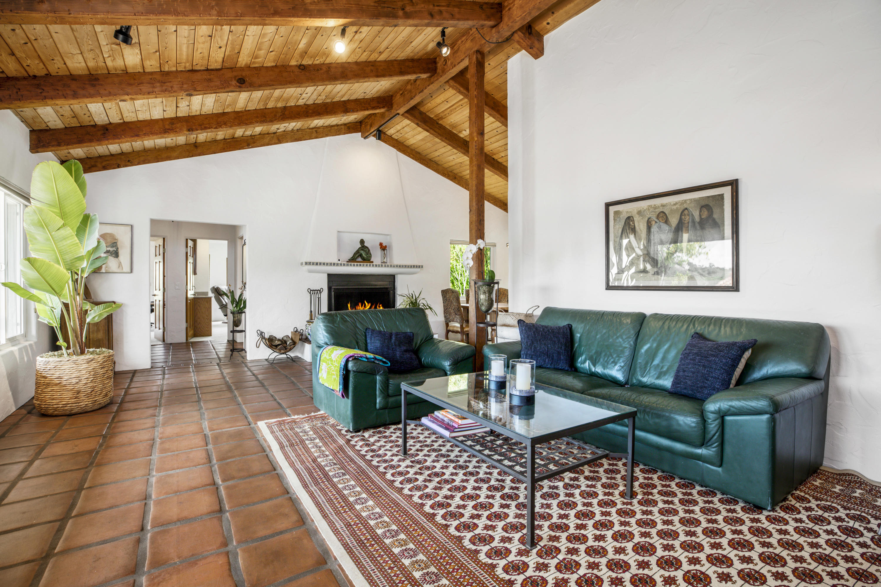 665 Coyote Road Santa Barbara, CA 93108 - Photo 7 of 27 LR w/ fireplace & vaulted ceilings