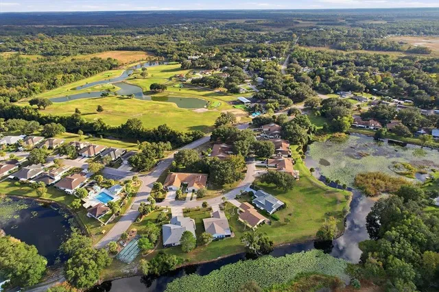 an aerial view of residential houses with outdoor space
