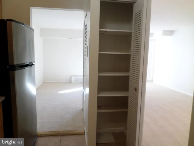 a view of walk in closet with empty racks